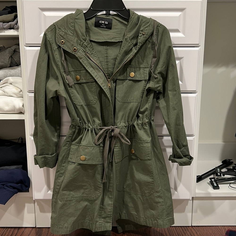 Army Green Trench coat with hood